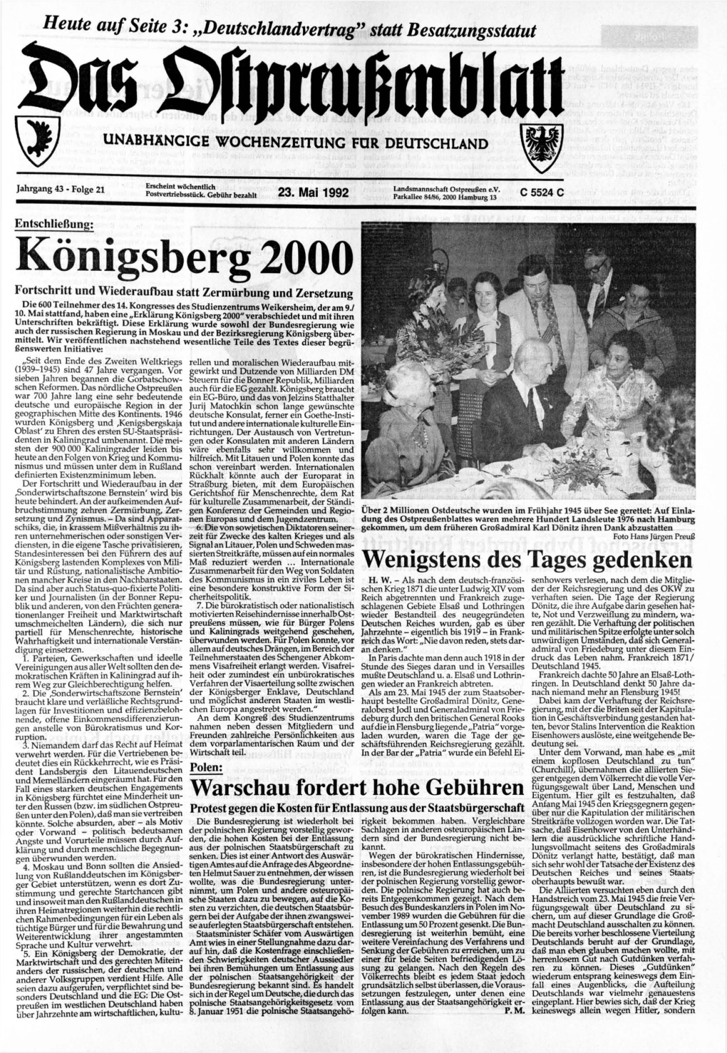 Königsberg 2000 Fortschritt Und Wiederaufbau Statt Zermürbung Und Zersetzung Die 600 Teilnehmer Des 14