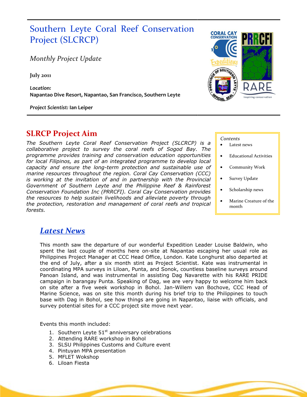 Southern Leyte Coral Reef Conservation Project (SLCRCP) Is a Latest News Collaborative Project to Survey the Coral Reefs of Sogod Bay