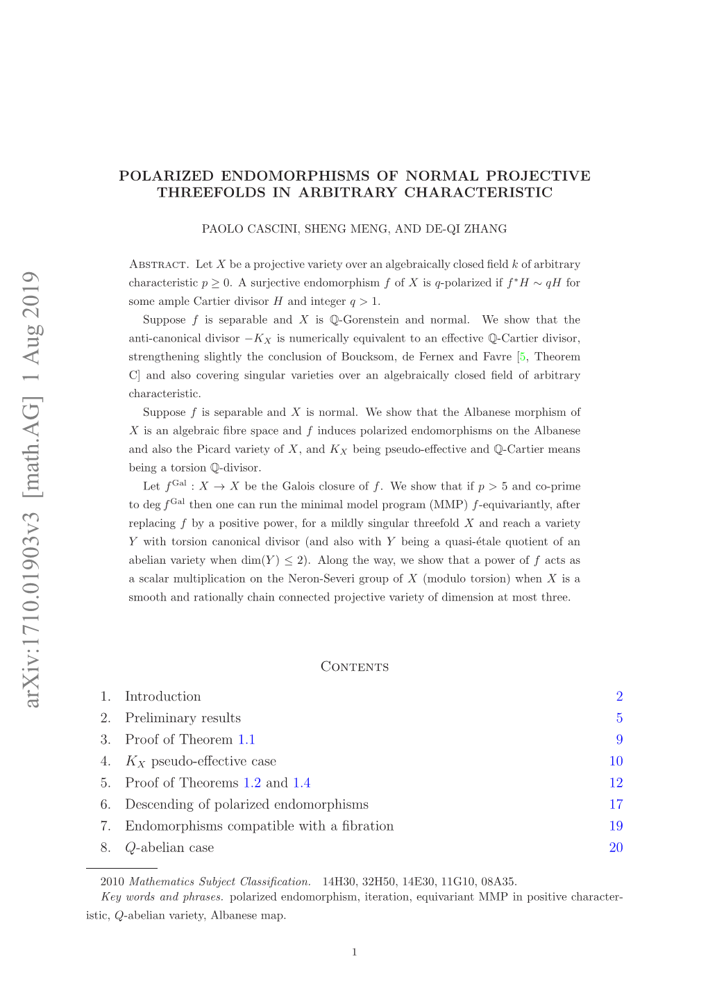 Arxiv:1710.01903V3 [Math.AG] 1 Aug 2019 Istic, .Introduction 1