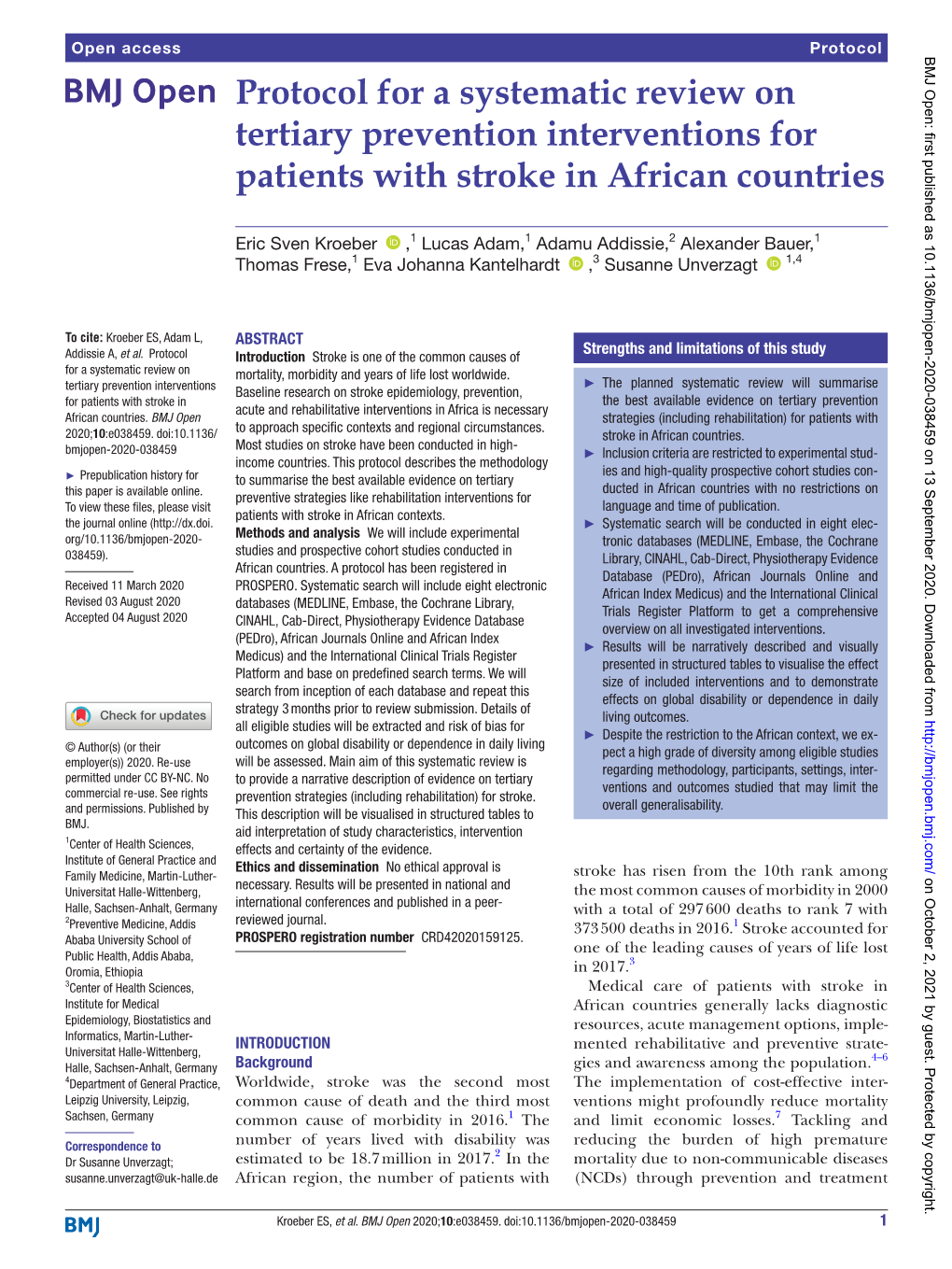 Protocol for a Systematic Review on Tertiary Prevention Interventions for Patients with Stroke in African Countries