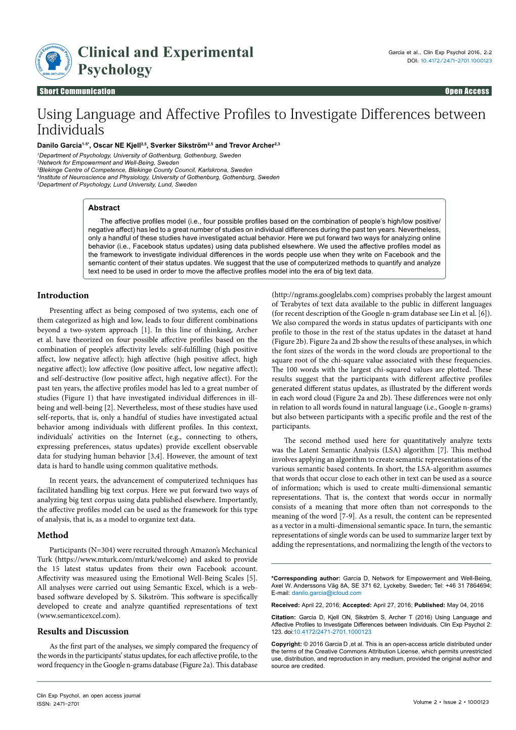 Using Language and Affective Profiles to Investigate Differences Between