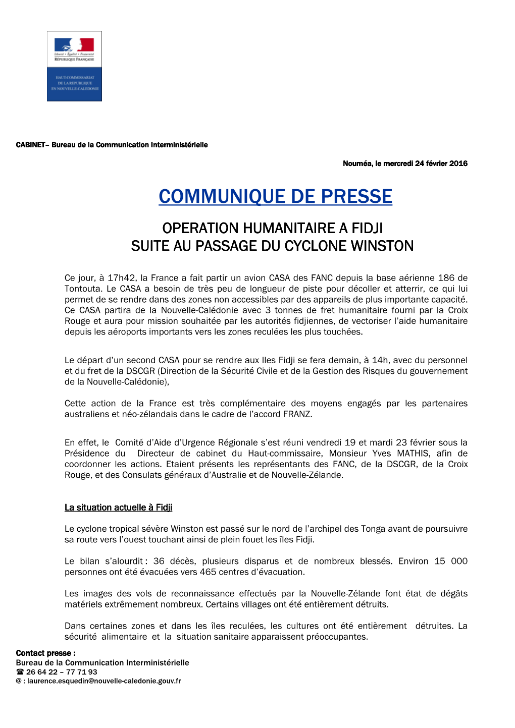 Communique De Presse