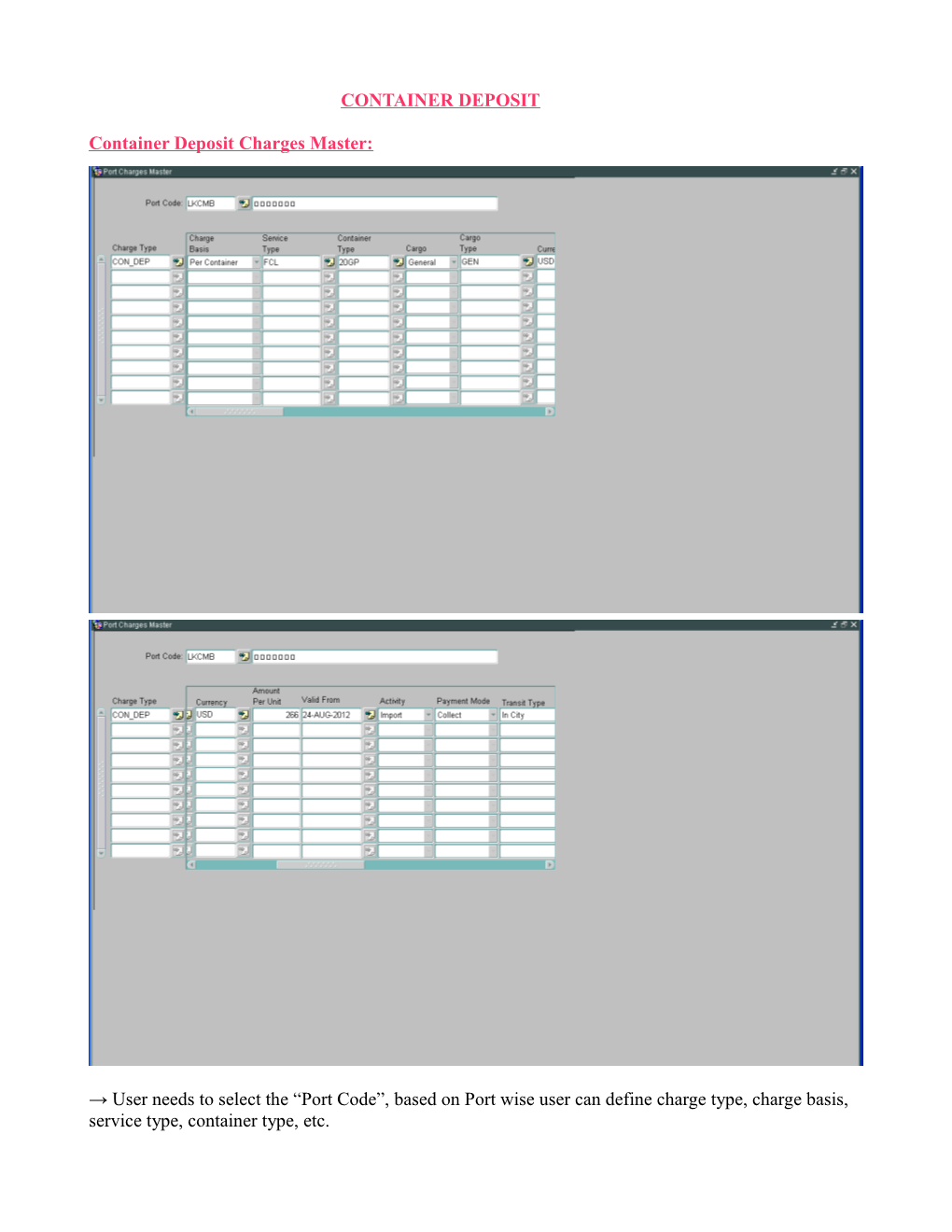 Container Deposit Charges Master