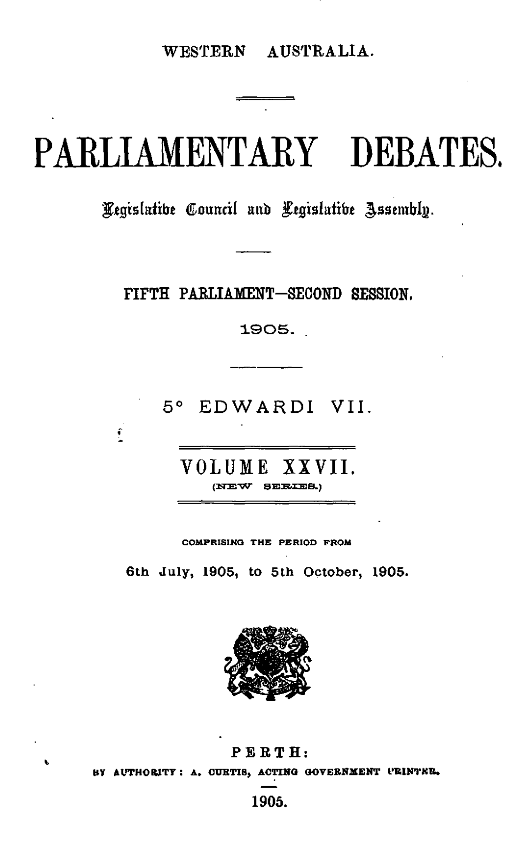 Hansard Index 1905