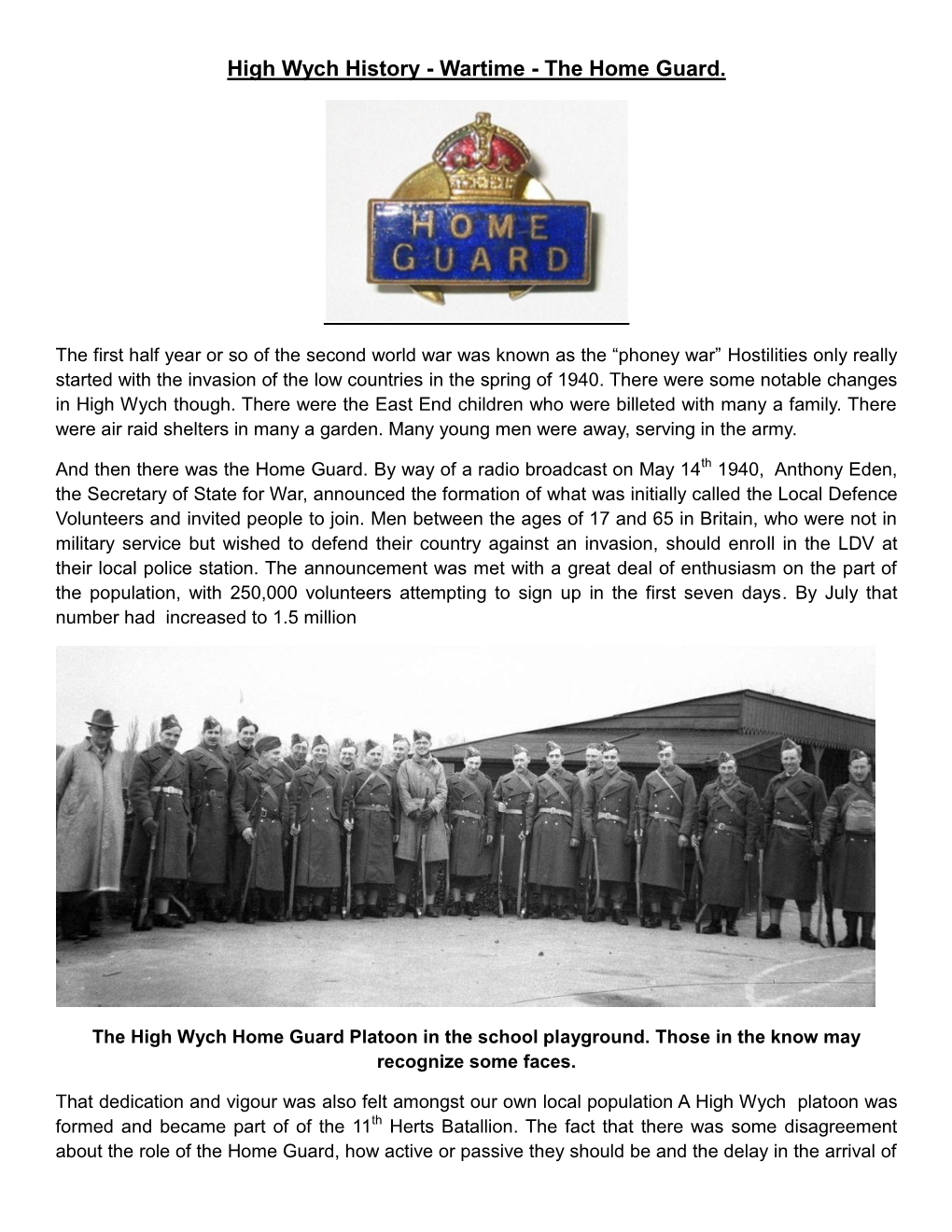 High Wych History - Wartime - the Home Guard