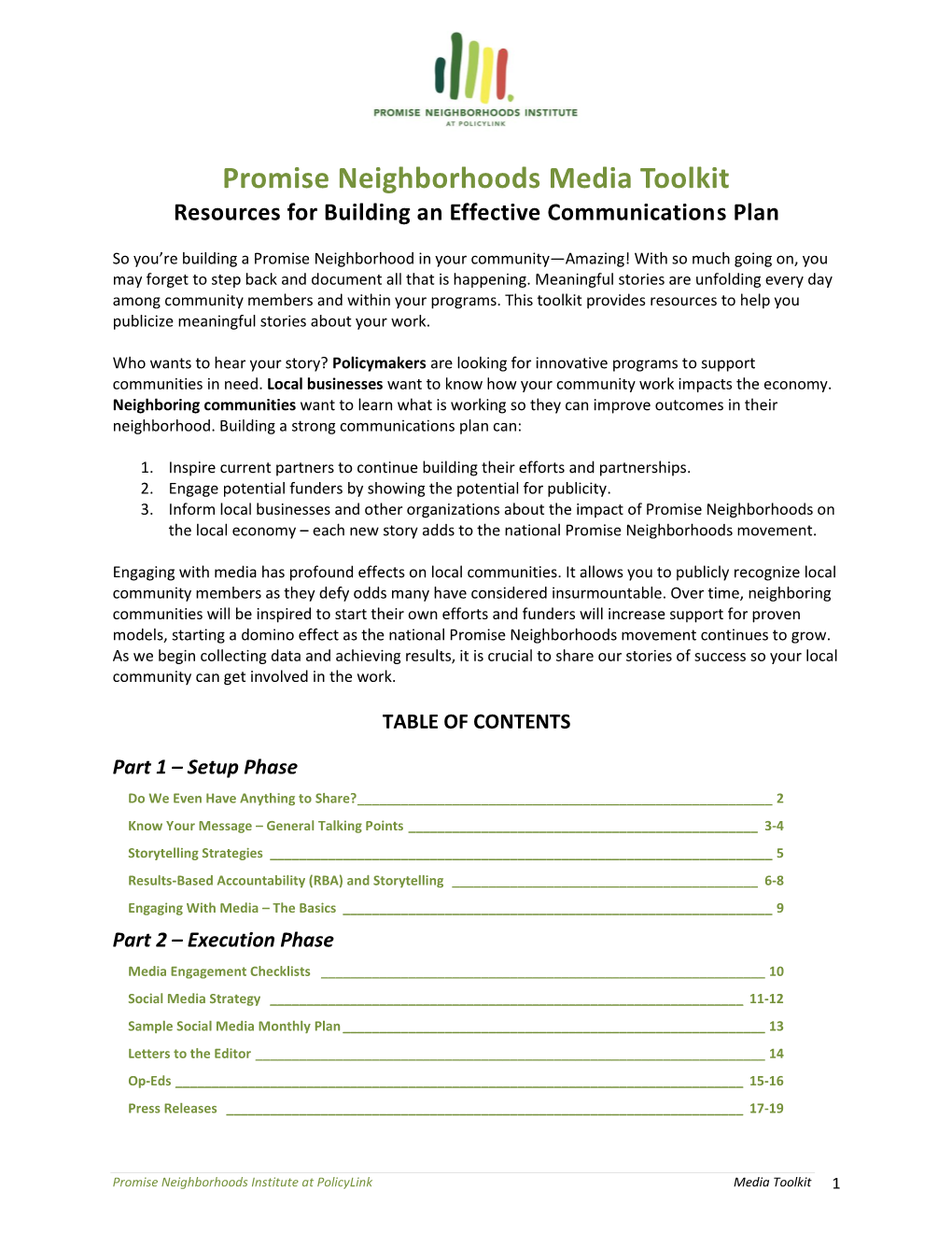 Promise Neighborhoods Media Toolkit Resources for Building an Effective Communications Plan
