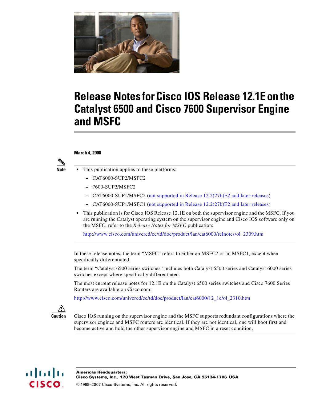 Release Notes for Cisco IOS Release 12.1E on the Catalyst 6500 and Cisco 7600 Supervisor Engine and MSFC