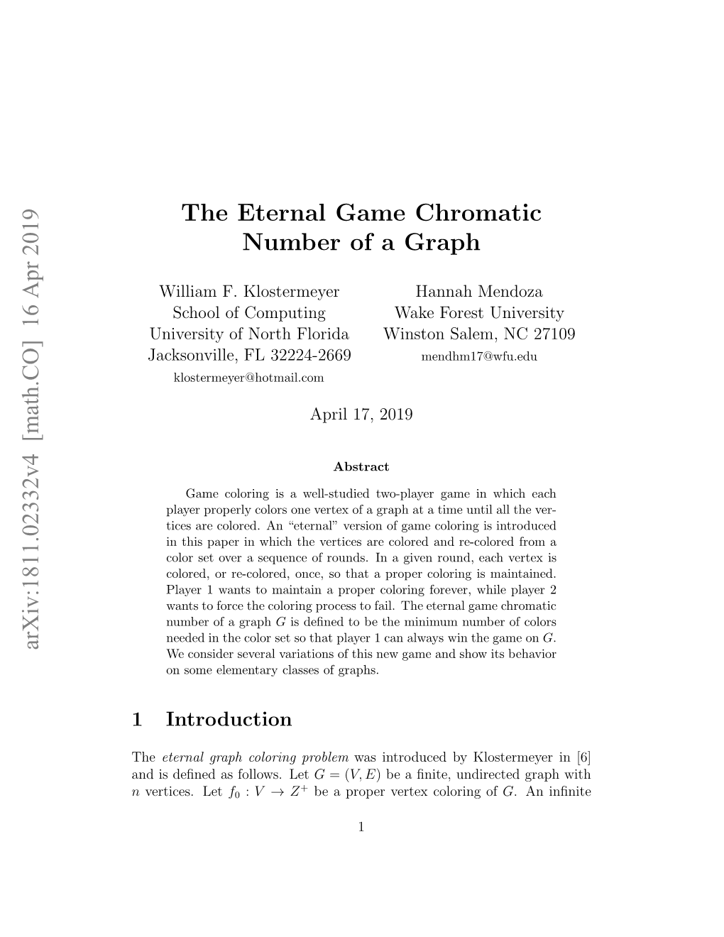 The Eternal Game Chromatic Number of a Graph