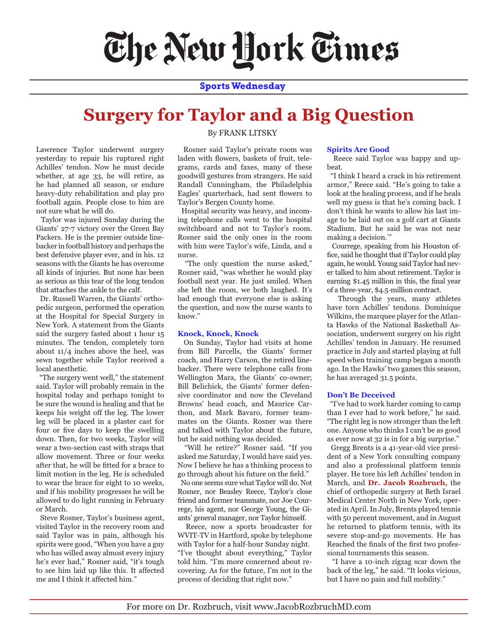 Surgery for Taylor and a Big Question by FRANK LITSKY