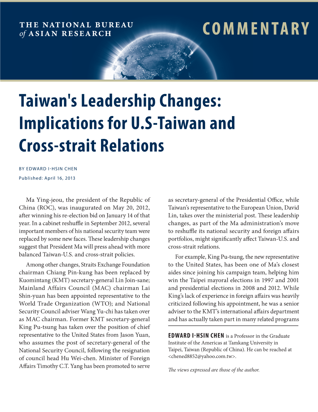 Implications for US-Taiwan and Cross-Strait Relations