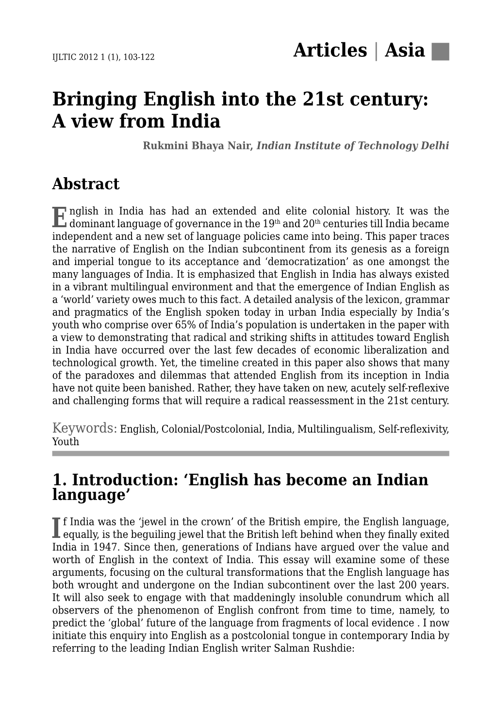 Bringing English Into the 21St Century: a View from India Articles