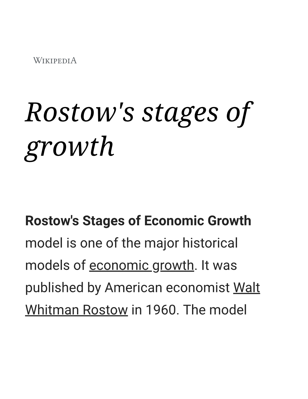 Rostow's Stages of Growth