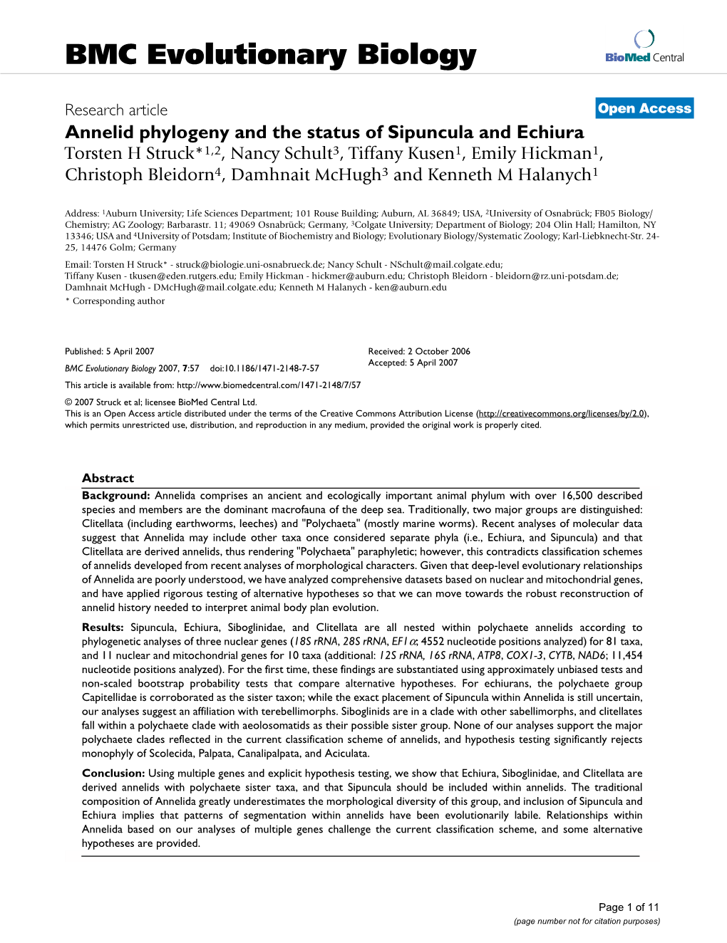 Annelid Phylogeny and the Status of Sipuncula and Echiura