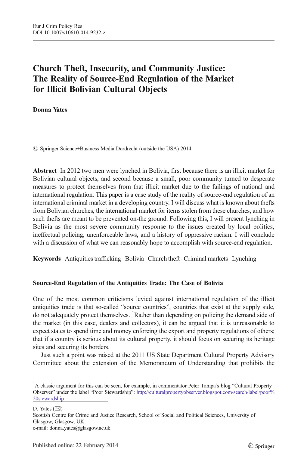 The Reality of Source-End Regulation of the Market for Illicit Bolivian Cultural Objects