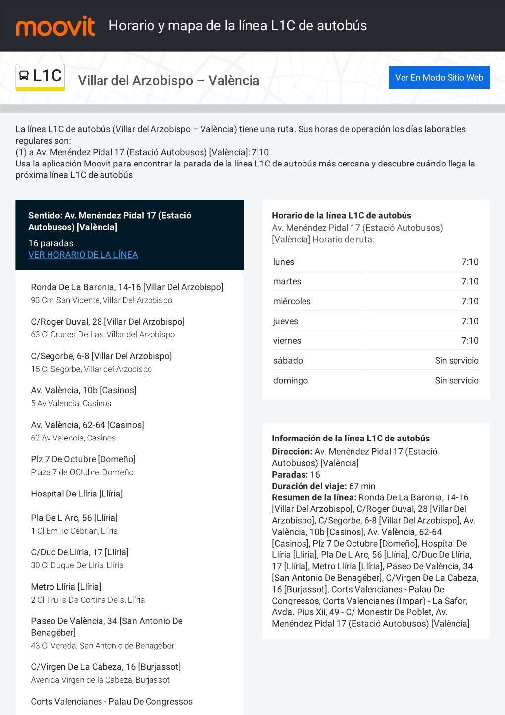 Horario Y Mapa De La Ruta L1C De Autobús