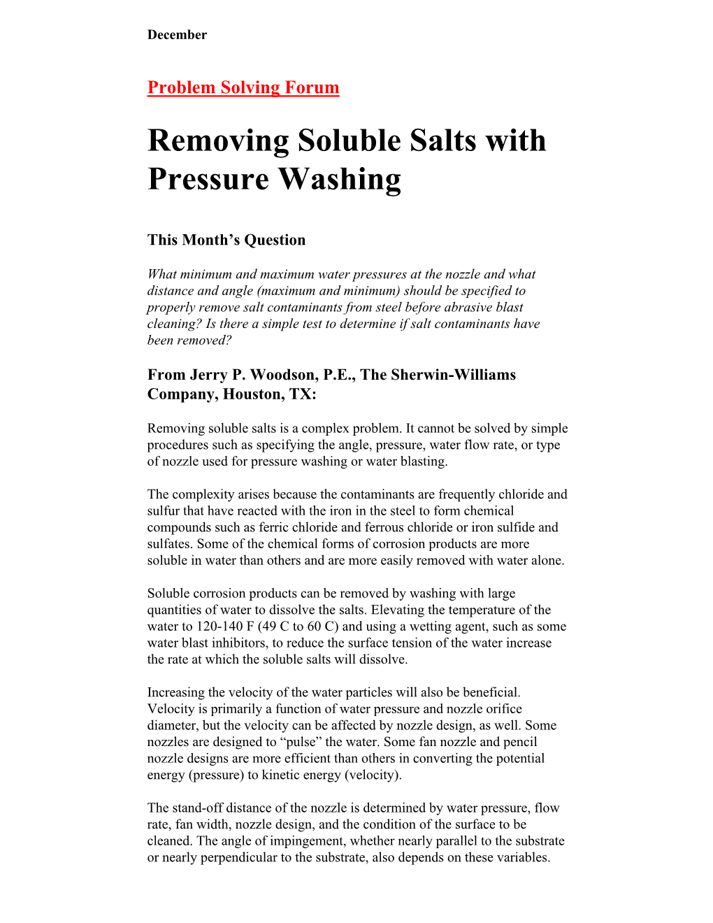 Removing Soluble Salts with Pressure Washing
