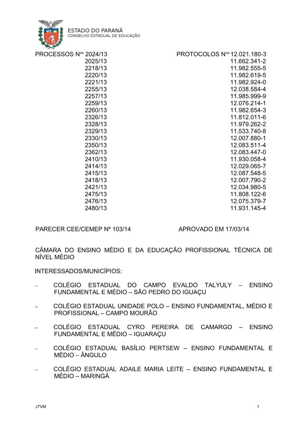 Processo N.º Protocolo