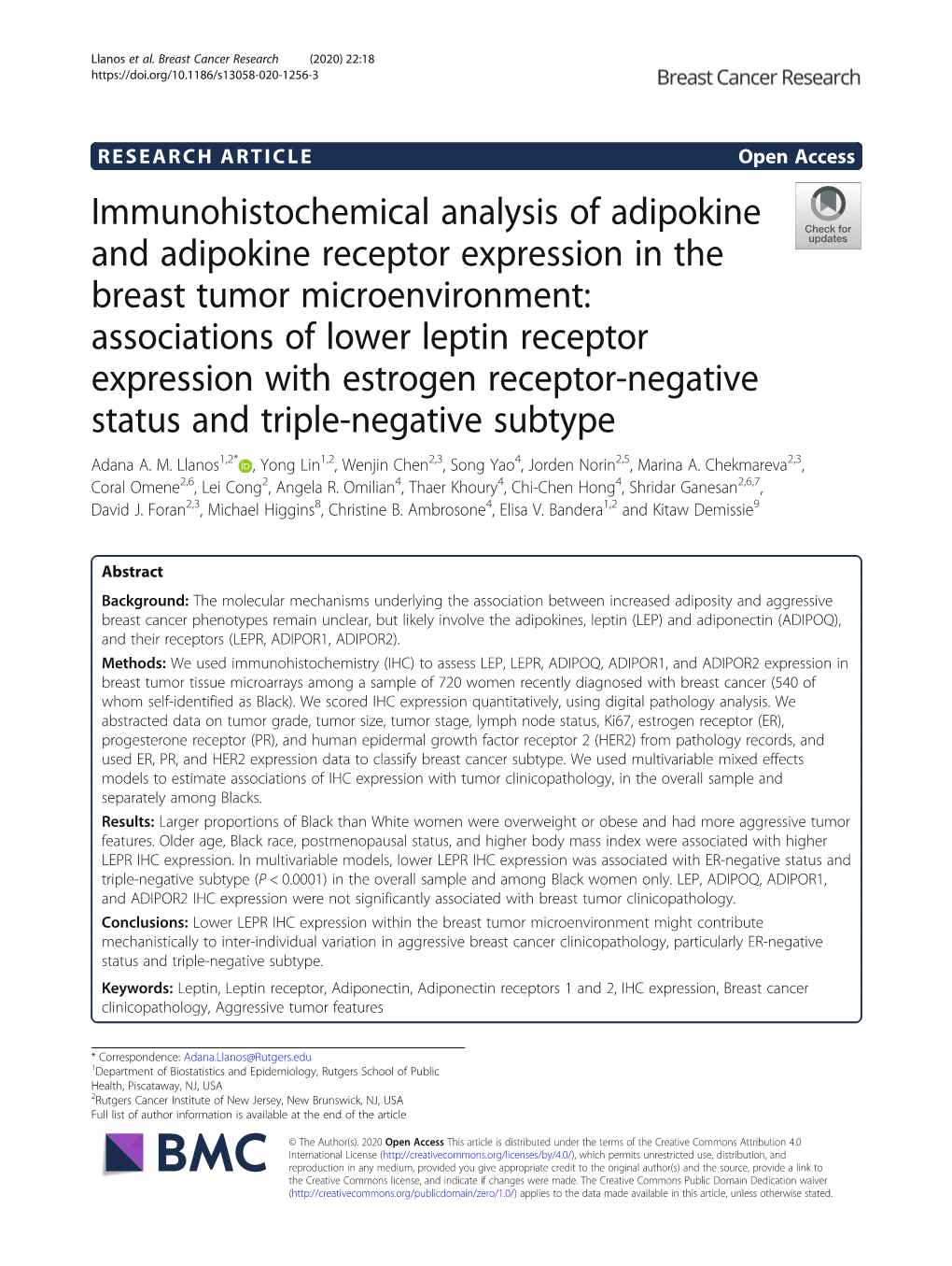 Immunohistochemical Analysis of Adipokine and Adipokine Receptor