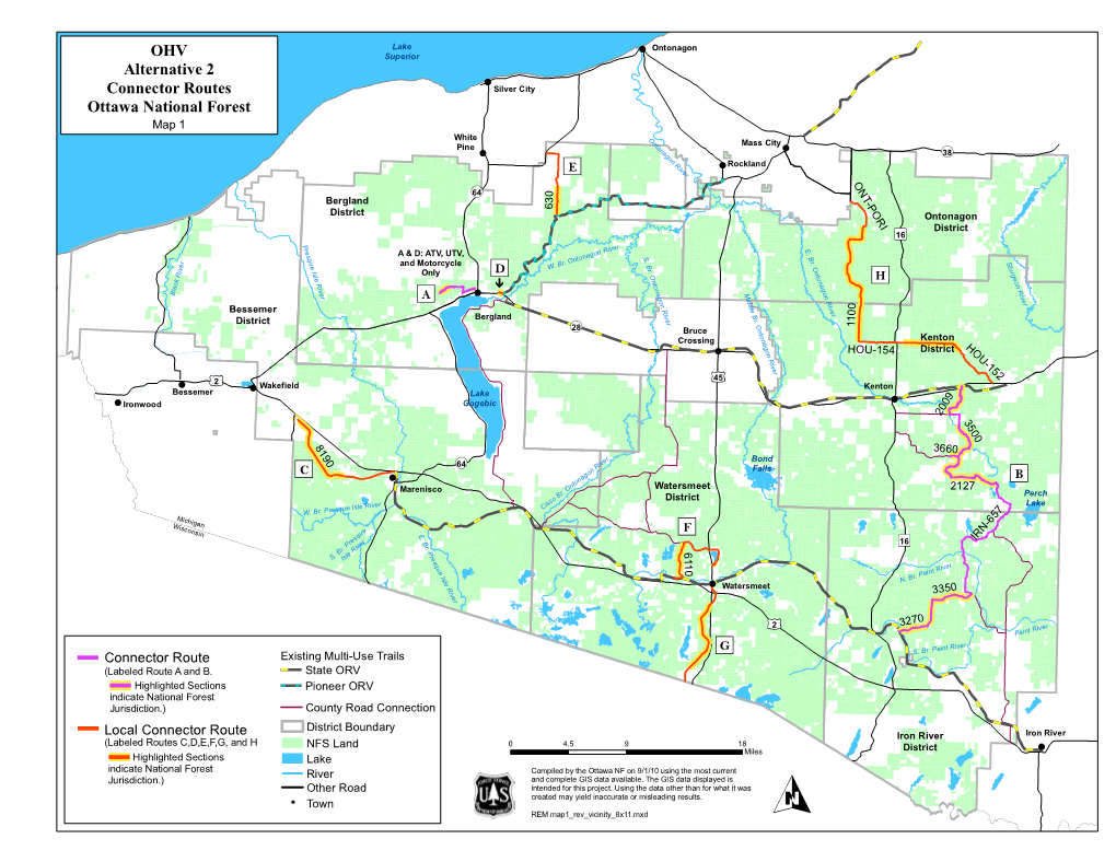 OHV Alternative 2 Connector Routes Ottawa National Forest