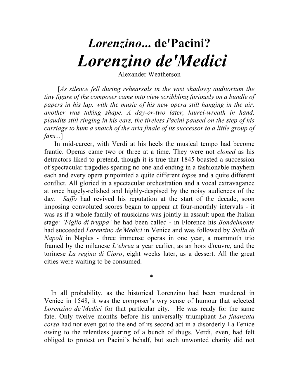 Lorenzino De'medici Alexander Weatherson