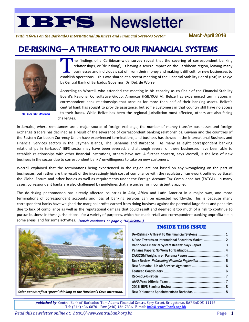 Newsletter with a Focus on the Barbados International Business and Financial Services Sector March-April 2016