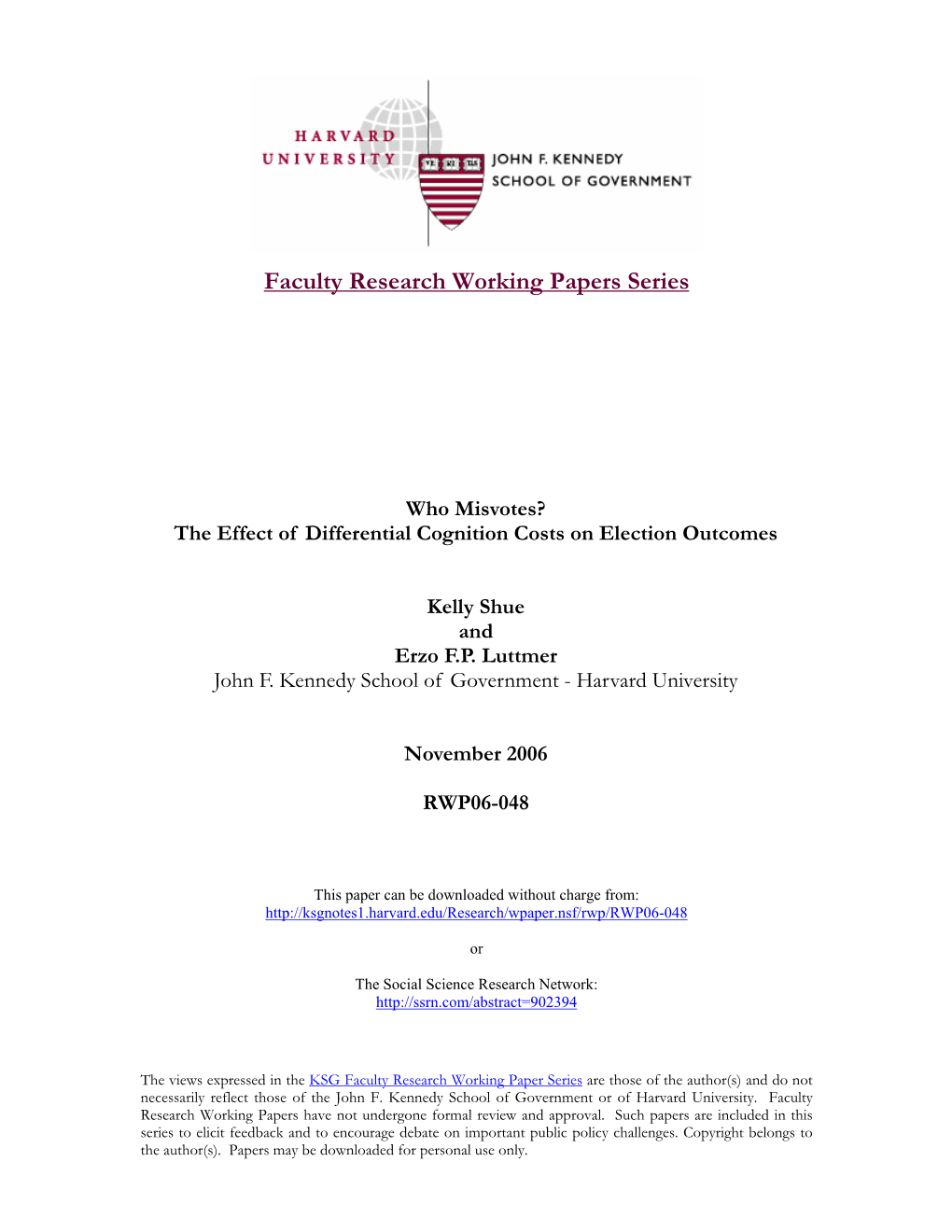 Faculty Research Working Papers Series