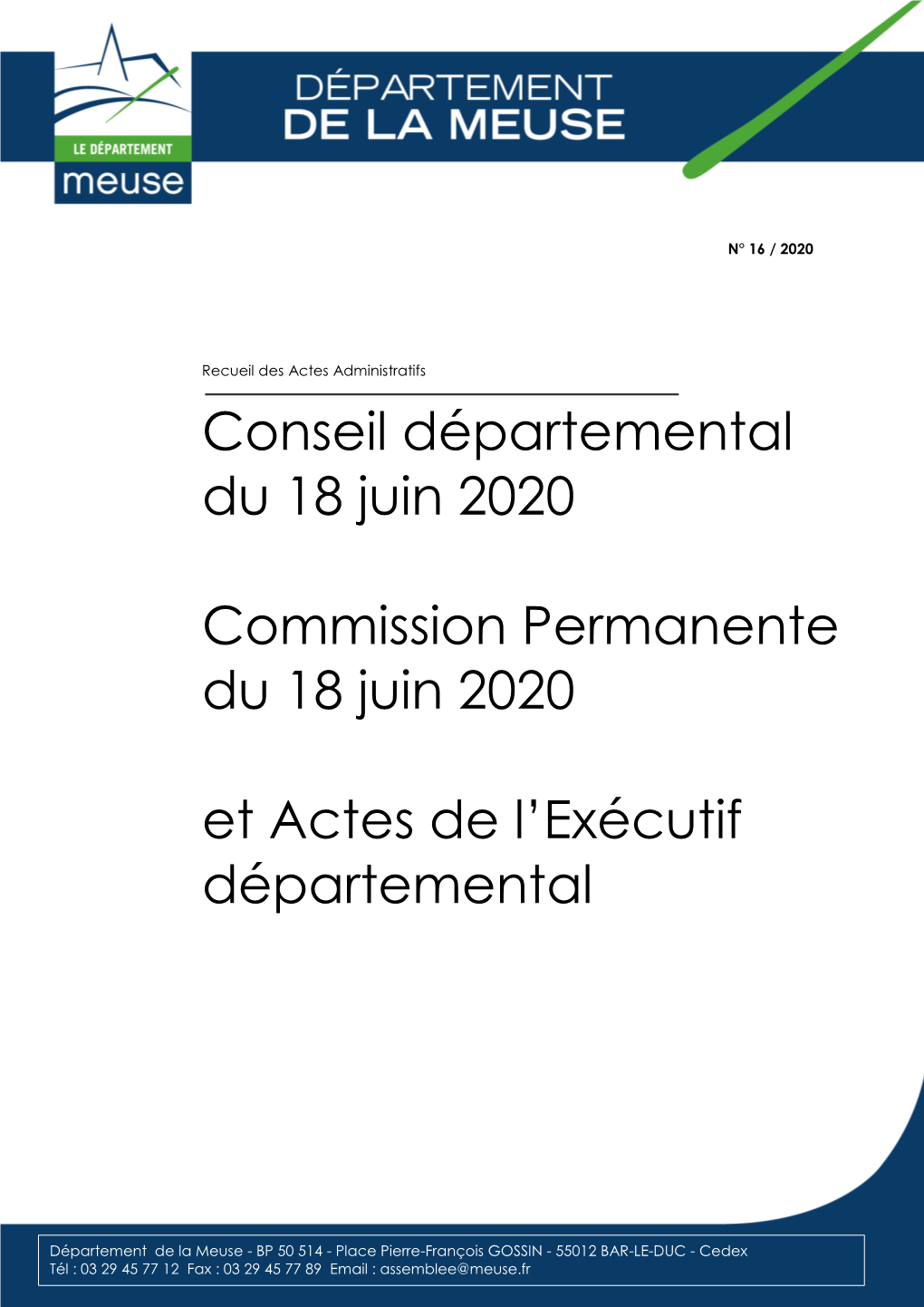 Conseil Départemental Du 18 Juin 2020 Commission Permanente Du