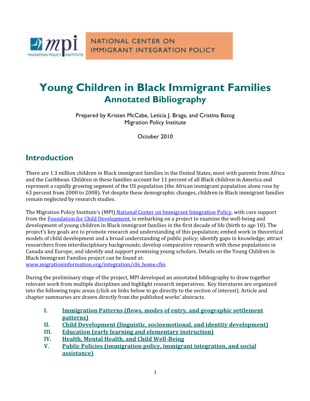 Young Children in Black Immigrant Families Annotated Bibliography