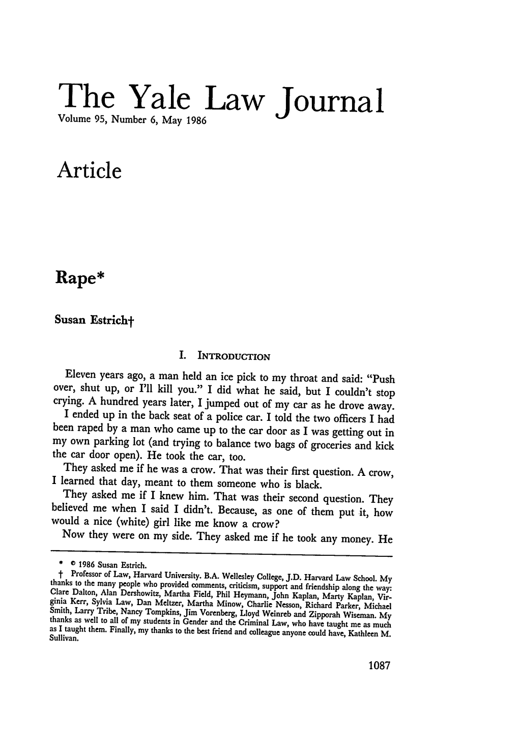 The Yale Law Journal Volume 95, Number 6, May 1986