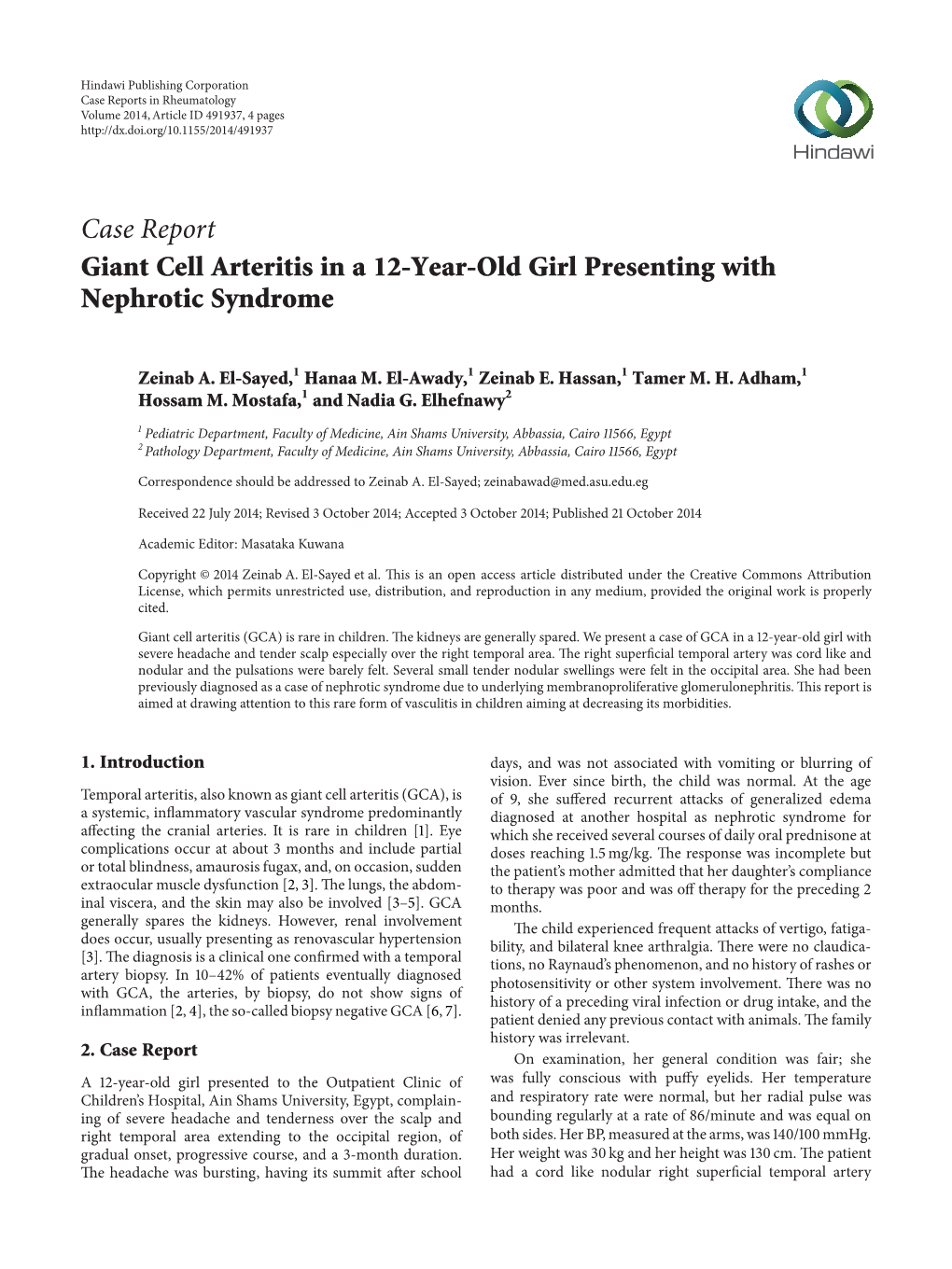 Giant Cell Arteritis in a 12-Year-Old Girl Presenting with Nephrotic Syndrome