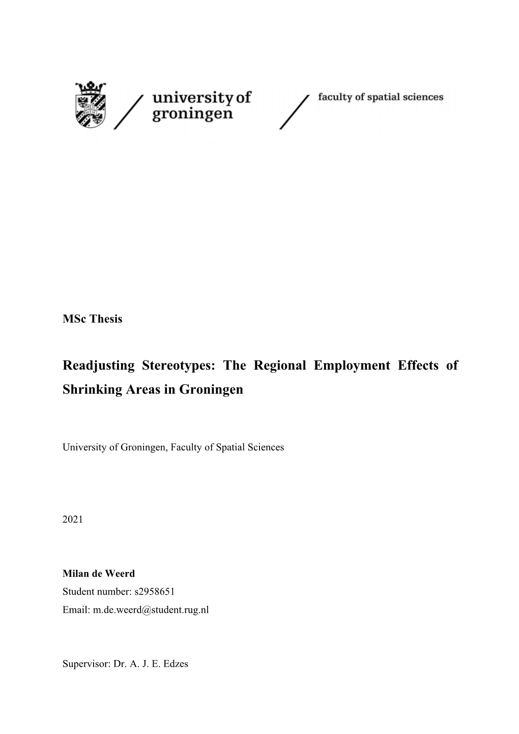 The Regional Employment Effects of Shrinking Areas in Groningen