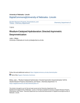 Rhodium-Catalyzed Hydroboration: Directed Asymmetric Desymmetrization