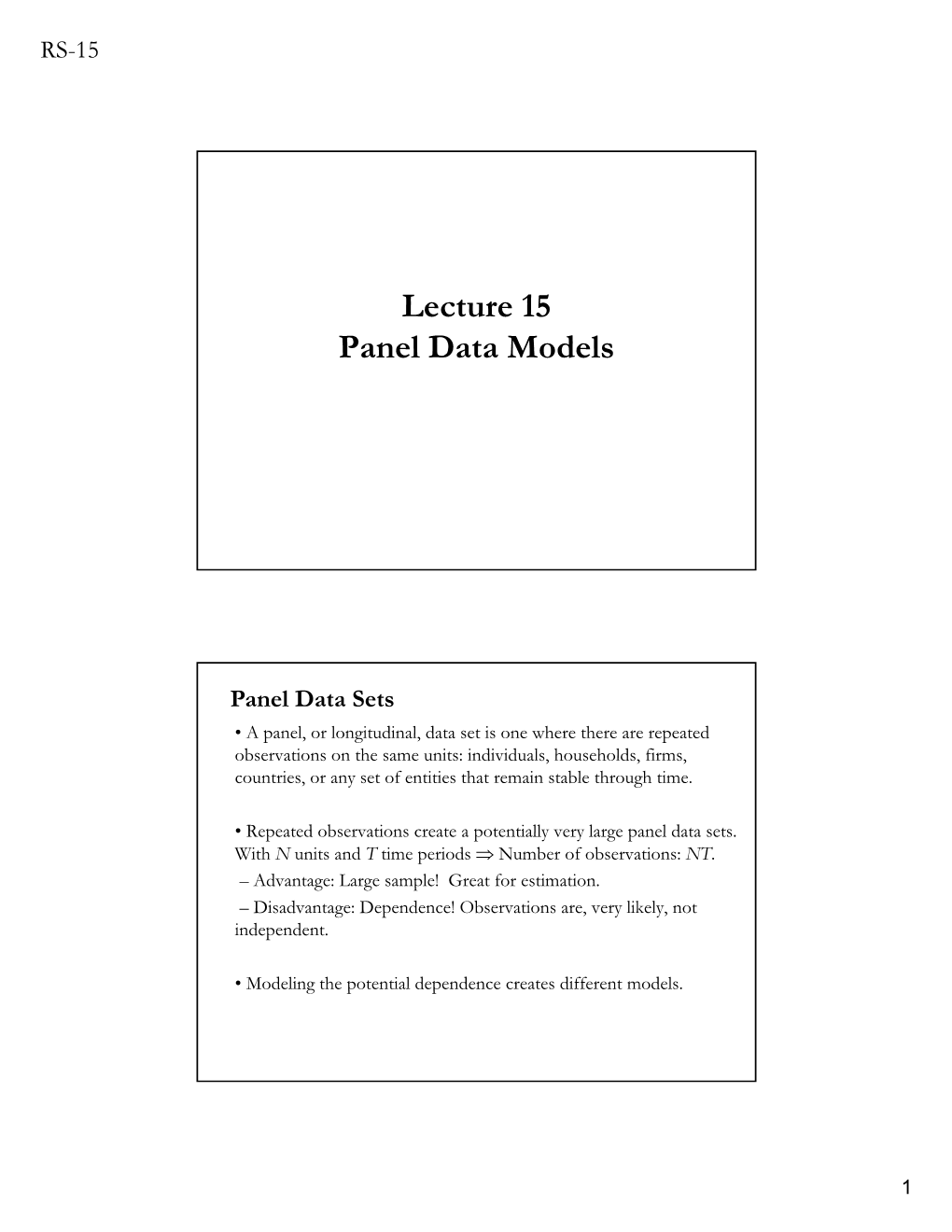 Lecture 15 Panel Data Models
