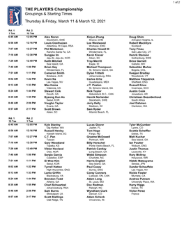 THE PLAYERS Championship Groupings & Starting Times Thursday & Friday, March 11 & March 12, 2021