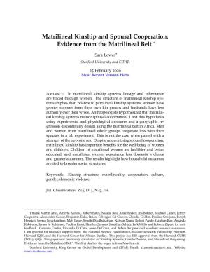 Matrilineal Kinship and Spousal Cooperation: Evidence from the Matrilineal Belt *