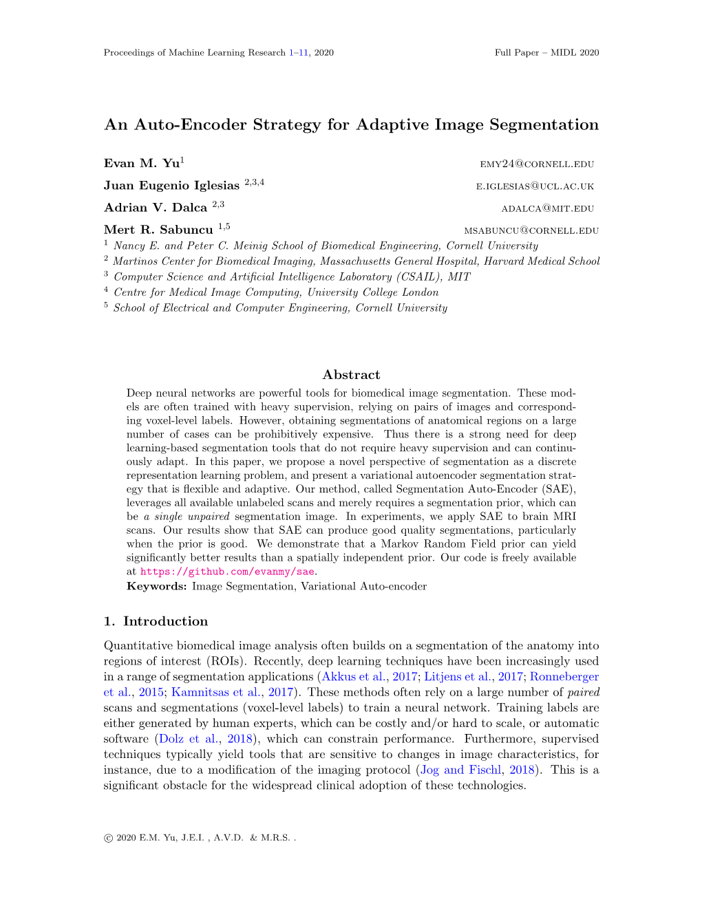An Auto-Encoder Strategy for Adaptive Image Segmentation