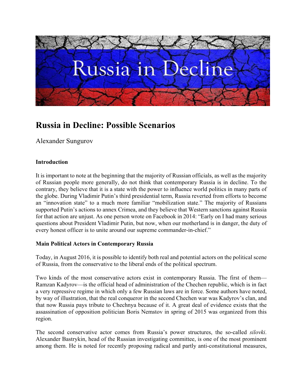 Russia in Decline: Possible Scenarios
