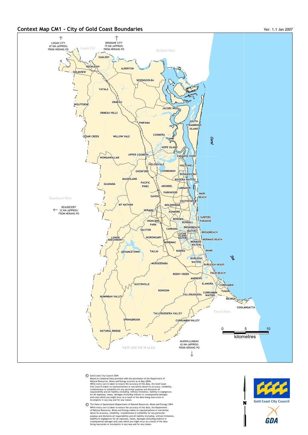 Context Map CM1 - City of Gold Coast Boundaries Ver