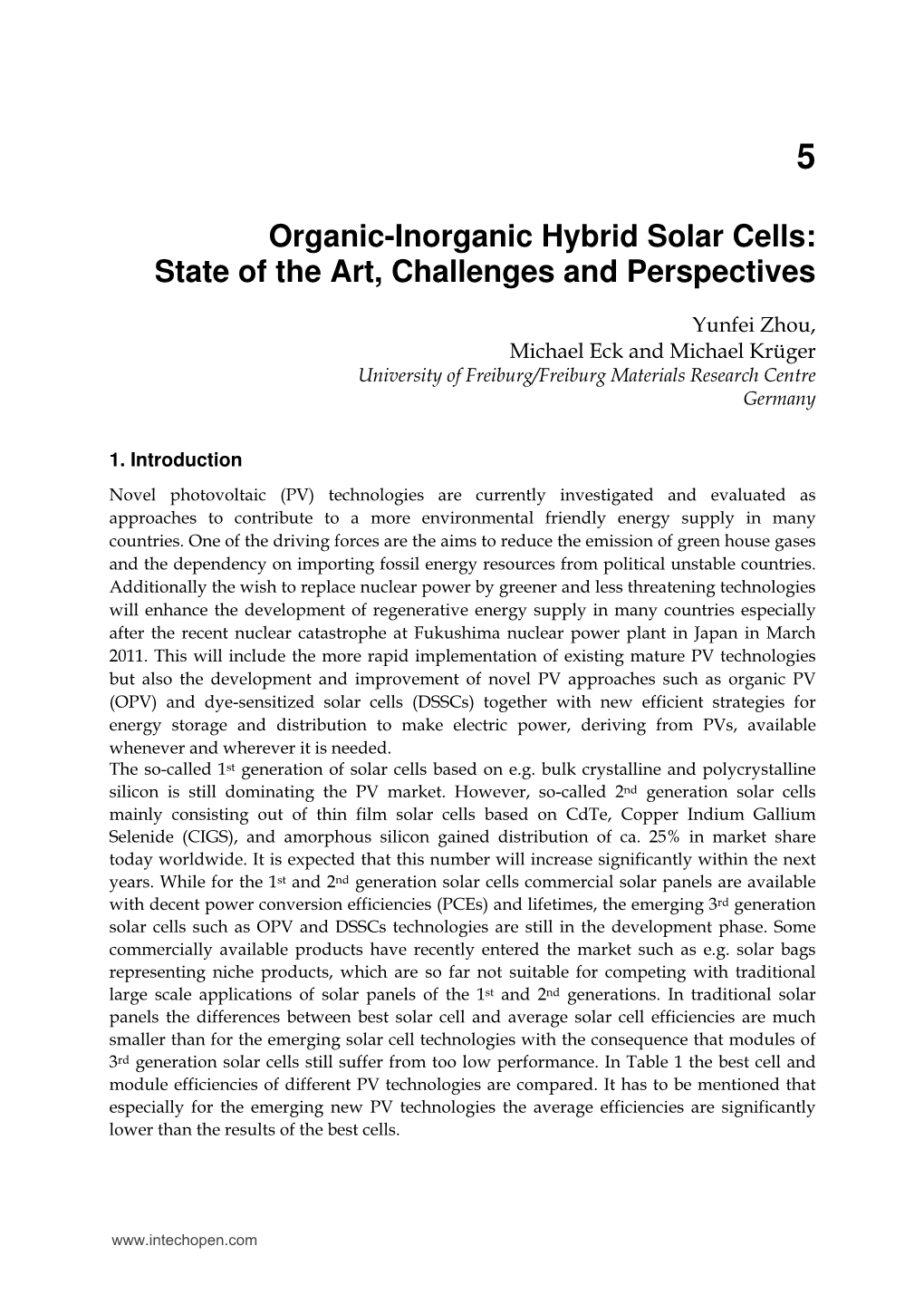 Organic-Inorganic Hybrid Solar Cells: State of the Art, Challenges and Perspectives
