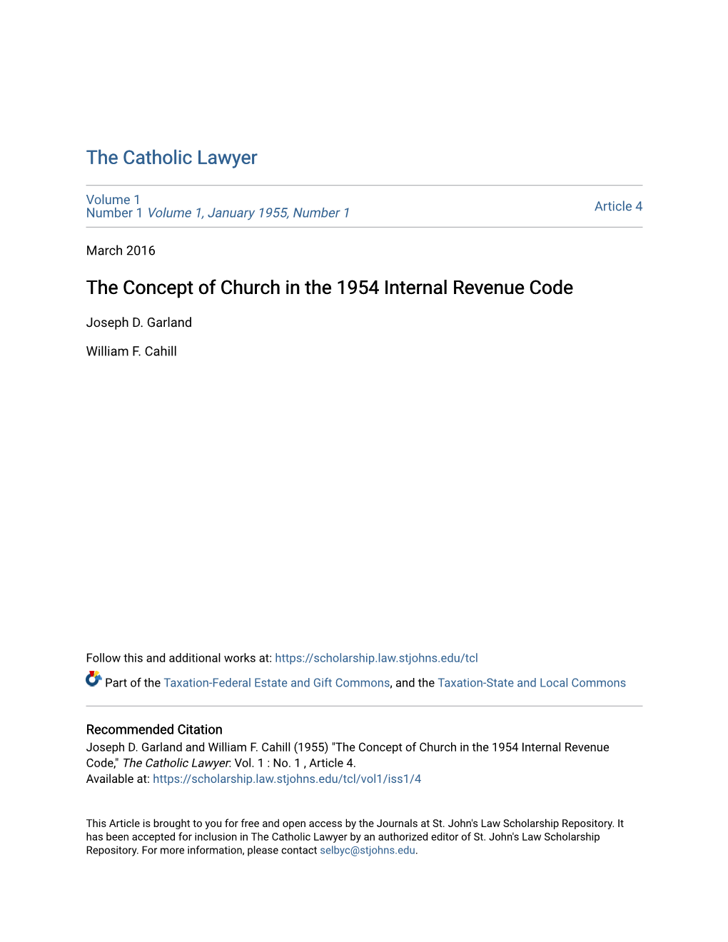 The Concept of Church in the 1954 Internal Revenue Code