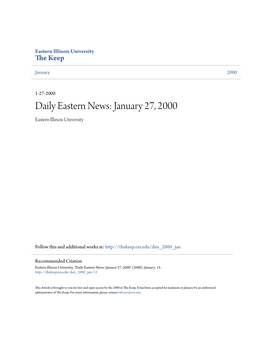 Daily Eastern News: January 27, 2000 Eastern Illinois University