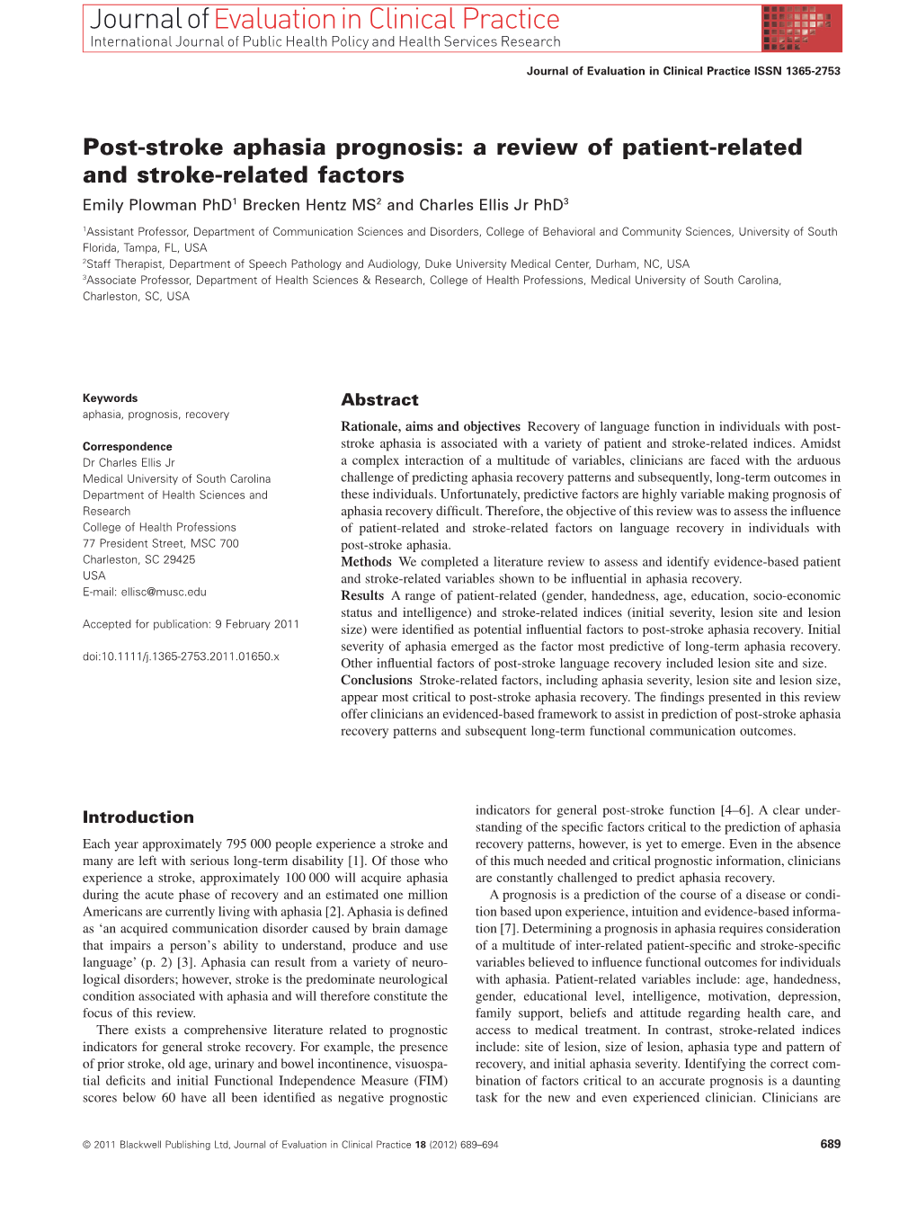 Post-Stroke Aphasia Prognosis: a Review of Patient-Related and Stroke