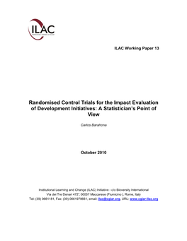 Randomised Control Trials for the Impact Evaluation of Development Initiatives: a Statistician’S Point of View