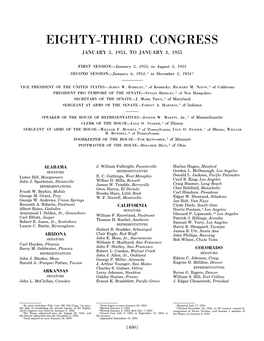 Eighty-Third Congress January 3, 1953, to January 3, 1955
