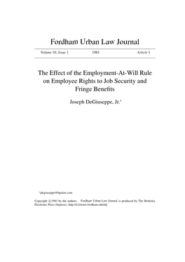 The Effect of the Employment-At-Will Rule on Employee Rights to Job Security and Fringe Benefits