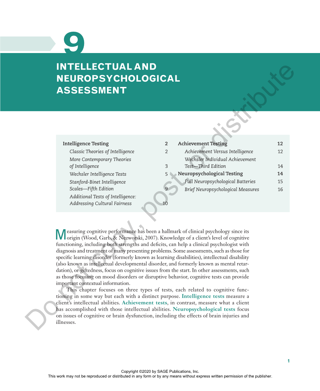 Chapter 9. Intellectual and Neuropsychological Assessment