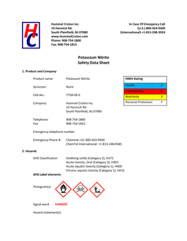 Potassium Nitrite Safety Data Sheet