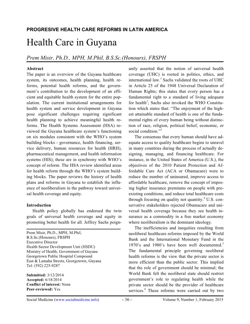 Health Care in Guyana