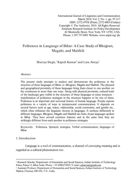 Politeness in Language of Bihar: a Case Study of Bhojpuri, Magahi, and Maithili