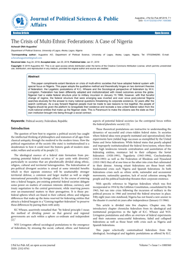 The Crisis of Multi-Ethnic Federations: a Case of Nigeria